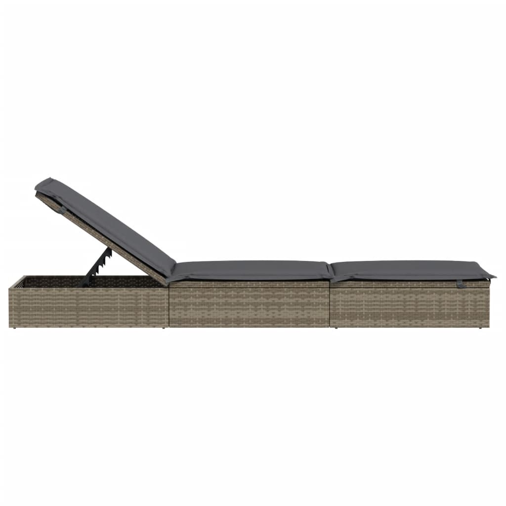 Sun lounger with grey cushion 201x55x62 cm PE wicker