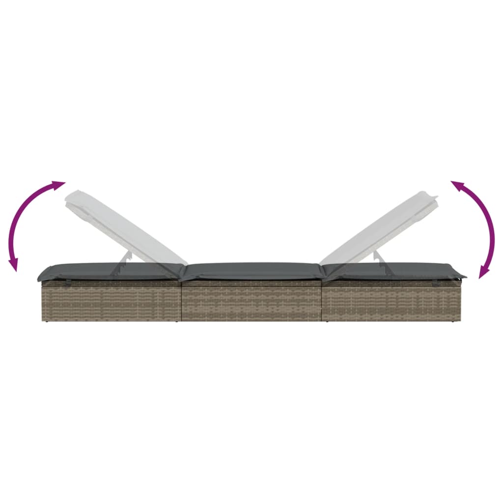 Sun lounger with grey cushion 201x55x62 cm PE wicker