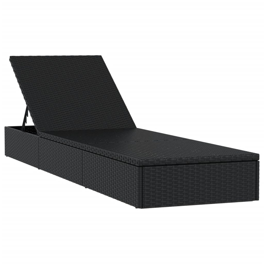 Sun lounger with black cushion 201x55x62 cm PE wicker