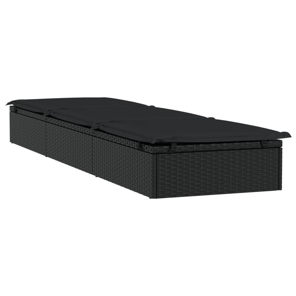 Sun lounger with black cushion 201x55x62 cm PE wicker