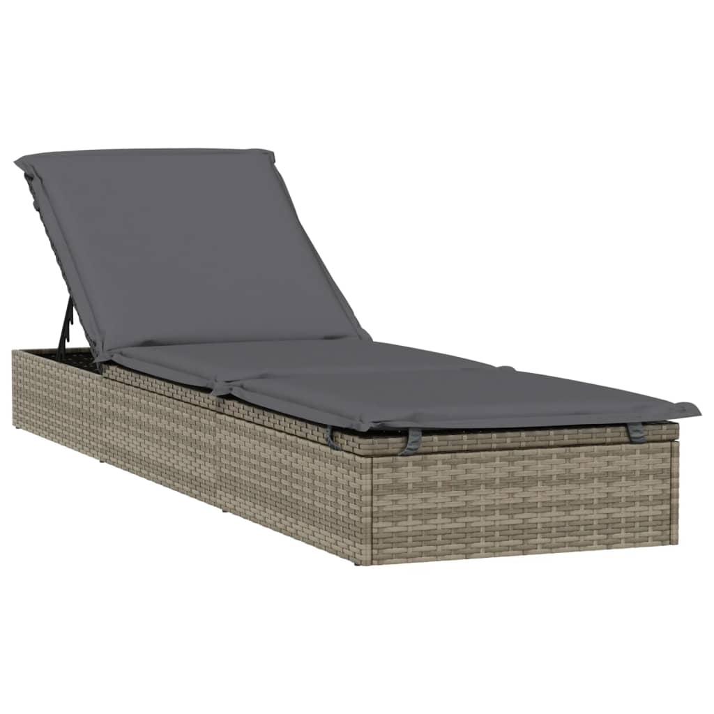 Grey PE wicker sun lounger with table