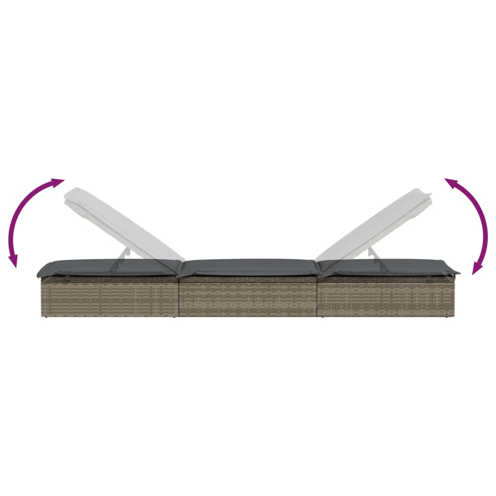 Grey PE wicker sun lounger with table