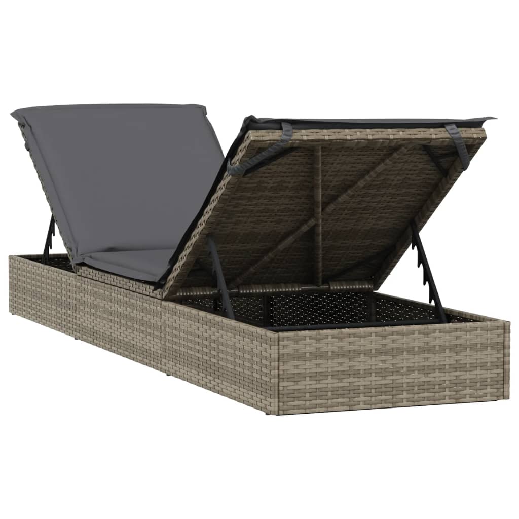 Grey PE wicker sun lounger with table