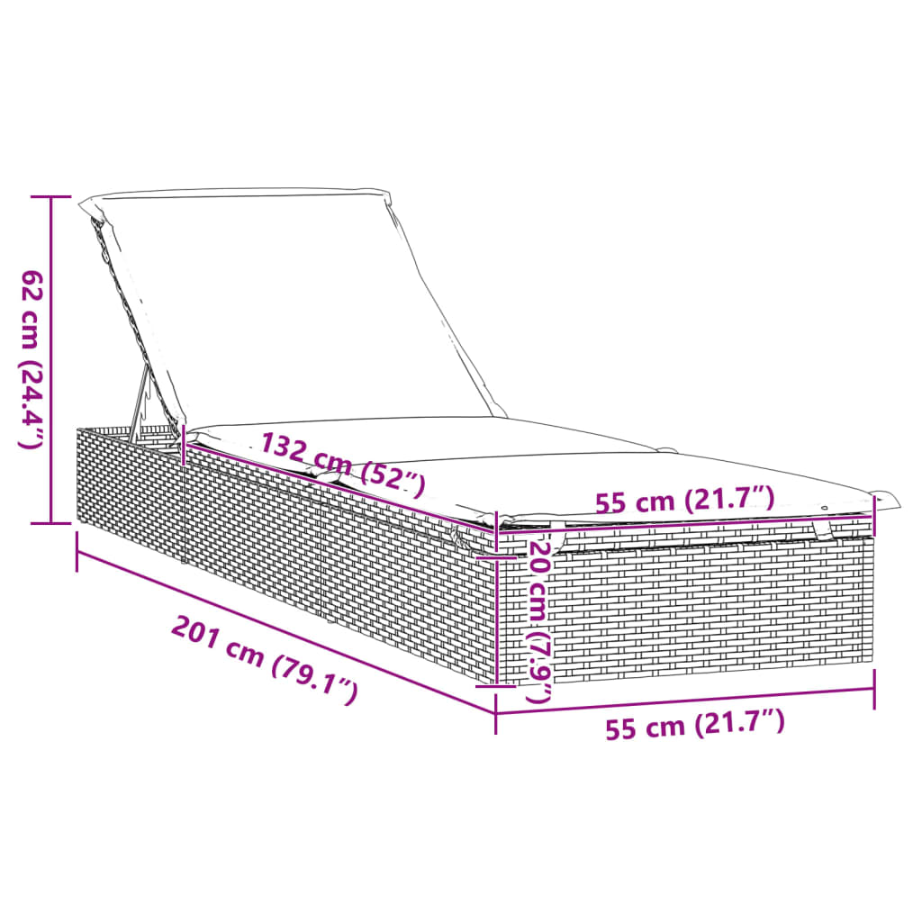 Grey PE wicker sun lounger with table