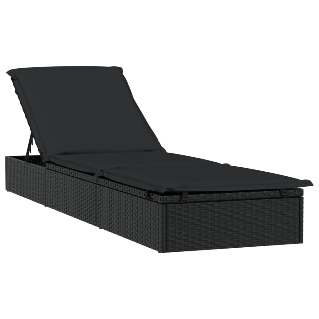 Espreguiçadeira 1 peça com mesa de vime sintético preto
