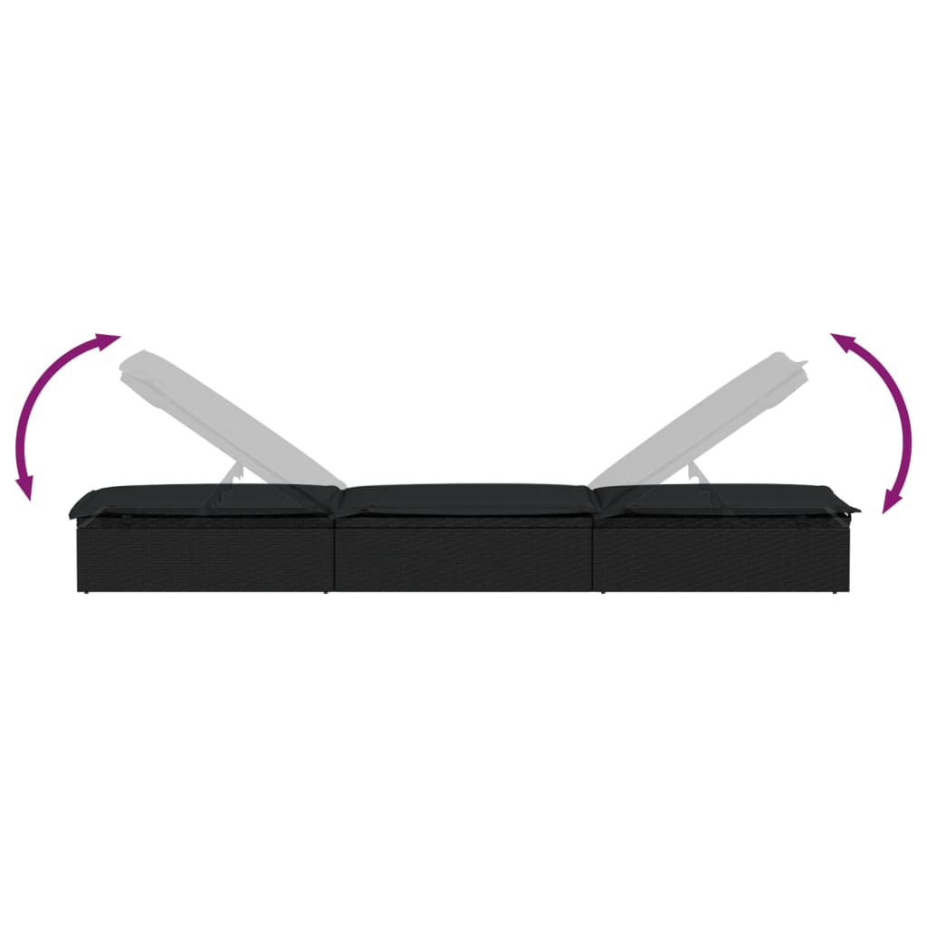 Espreguiçadeira 1 peça com mesa de vime sintético preto