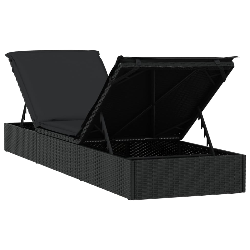 Espreguiçadeira 1 peça com mesa de vime sintético preto