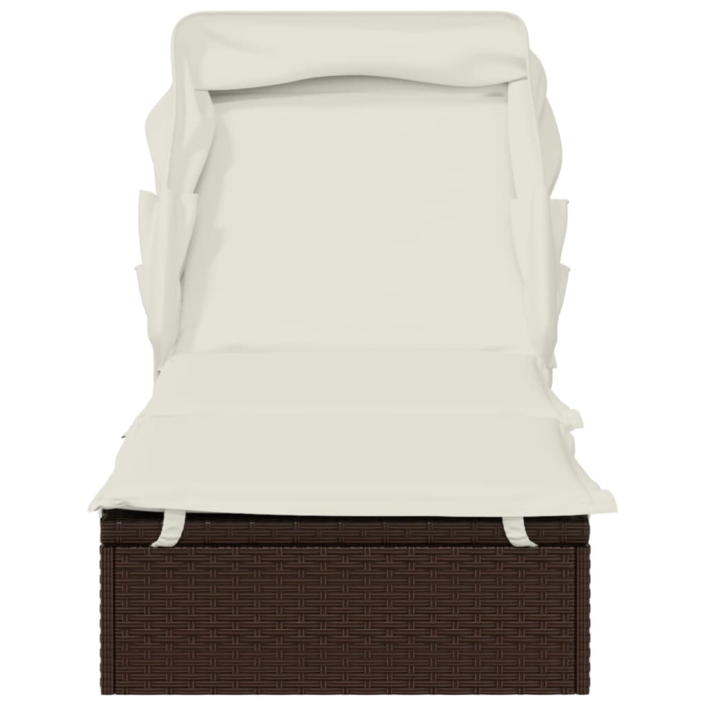 Sun lounger with folding roof 213x63x97 cm PE wicker brown