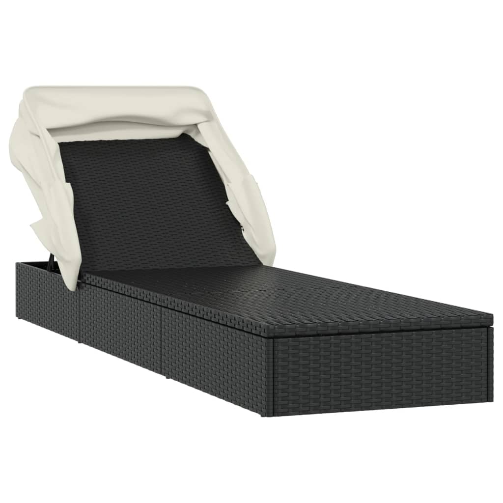 Sun lounger with folding roof 213x63x97 cm black PE wicker