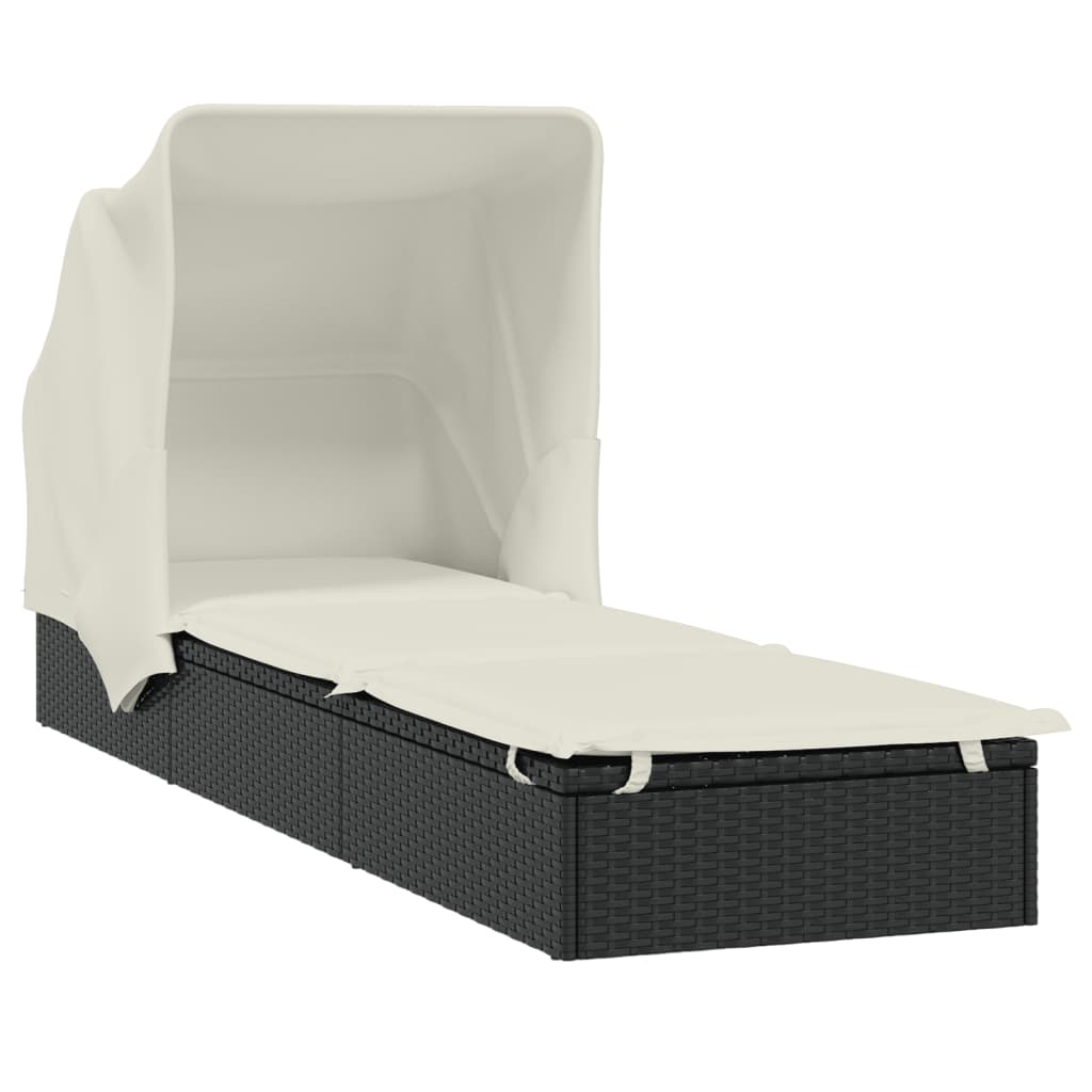 Sun lounger with folding roof 213x63x97 cm black PE wicker