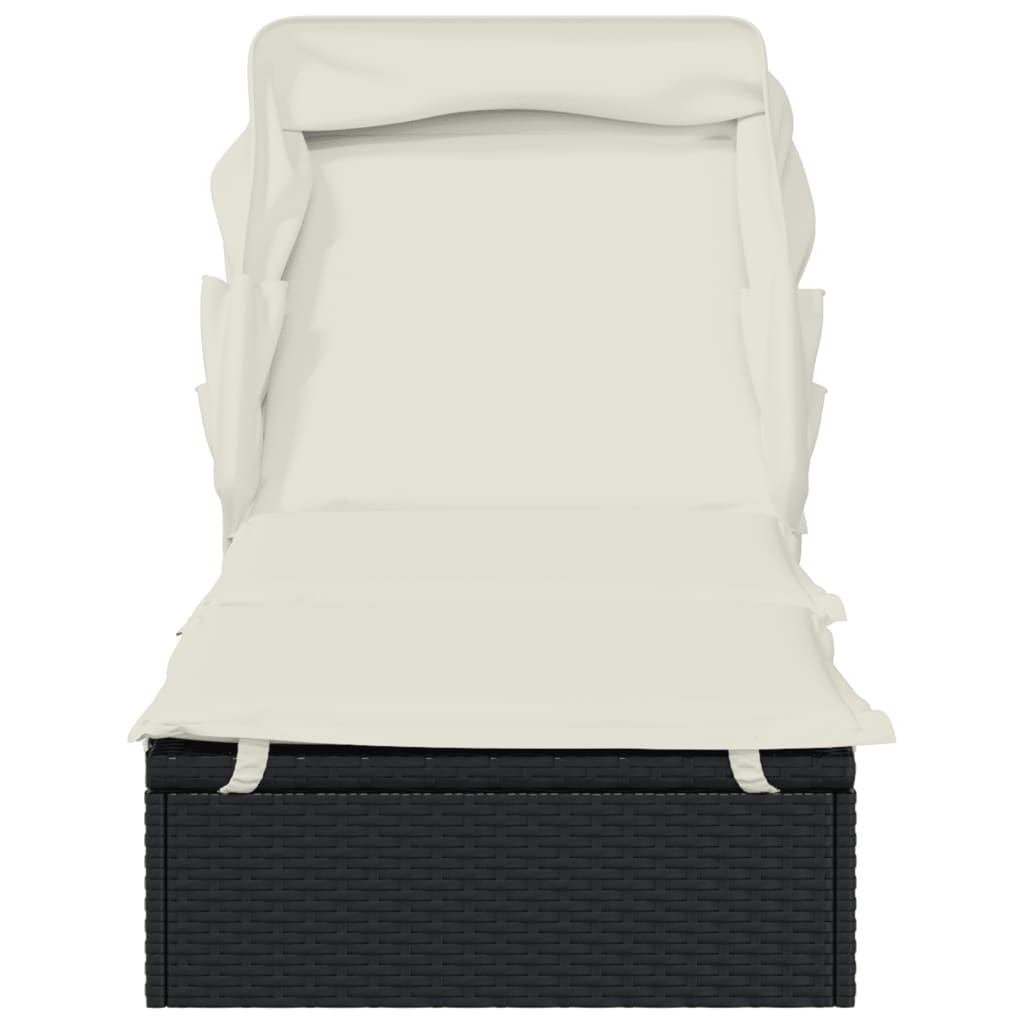 Sun lounger with folding roof 213x63x97 cm black PE wicker