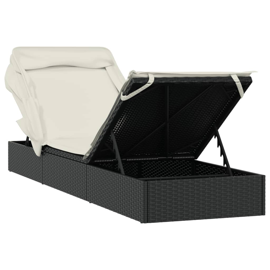 Sun lounger with folding roof 213x63x97 cm black PE wicker