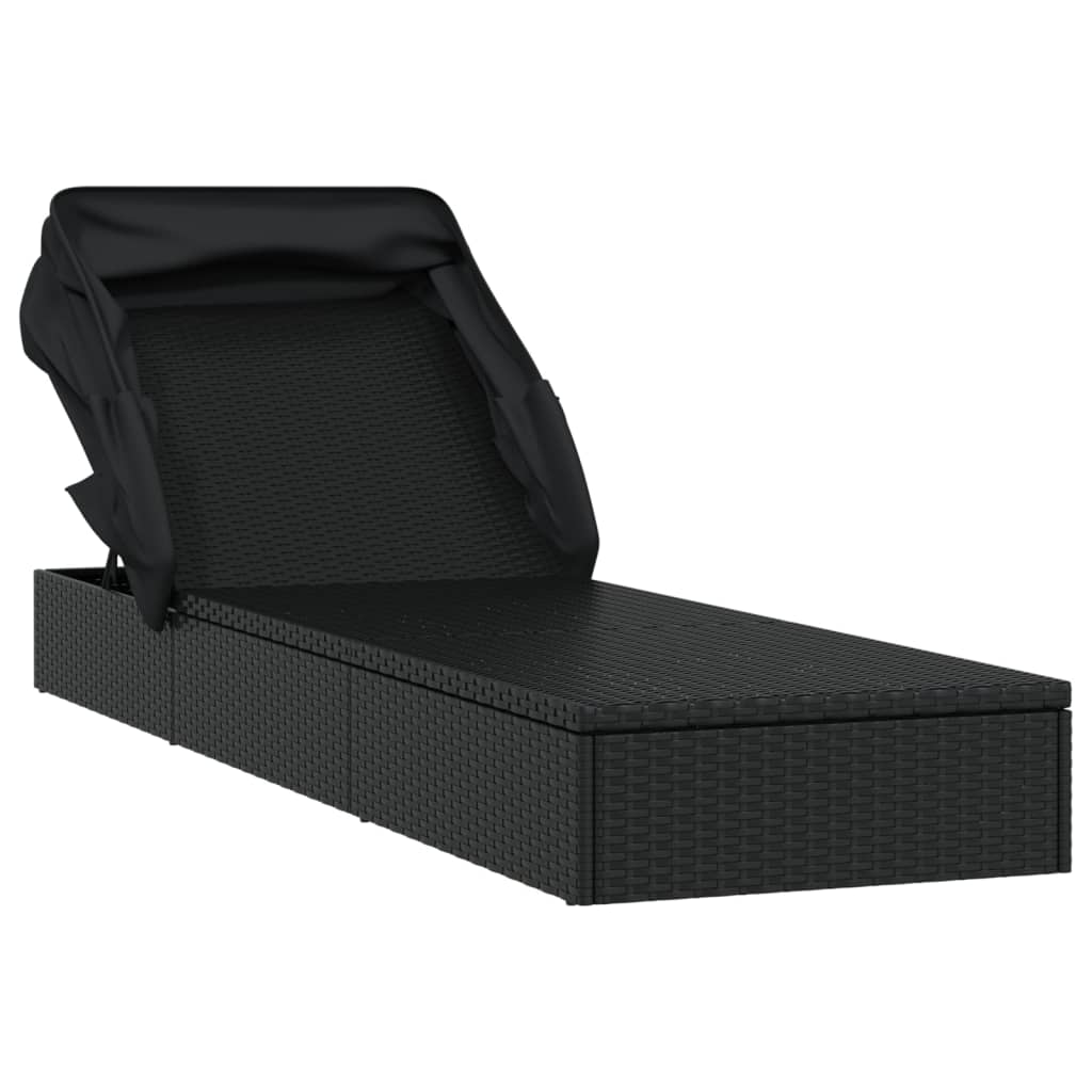 Sun lounger with folding roof 213x63x97 cm black PE wicker