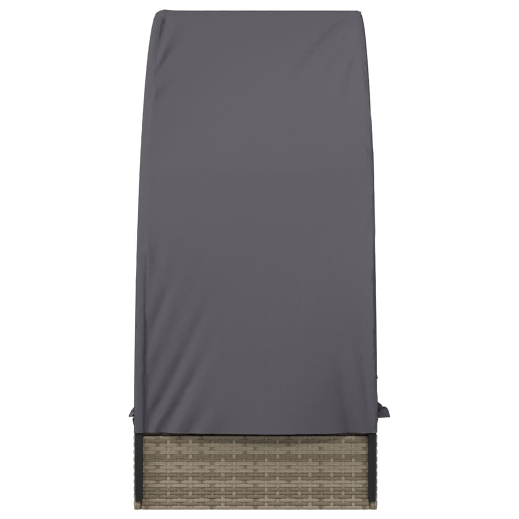 Sun lounger with round roof 211x57x140 cm PE wicker grey