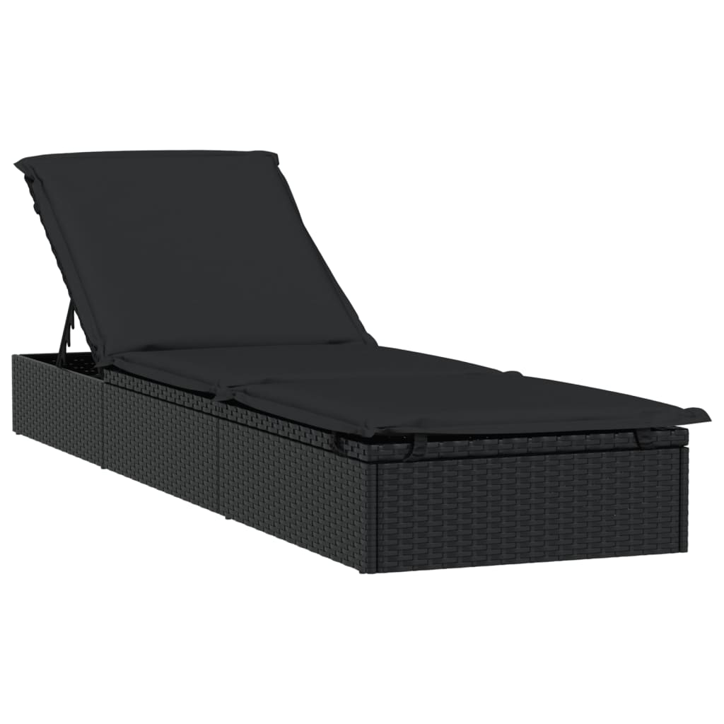 Sun lounger with round roof 211x57x140 cm black PE wicker