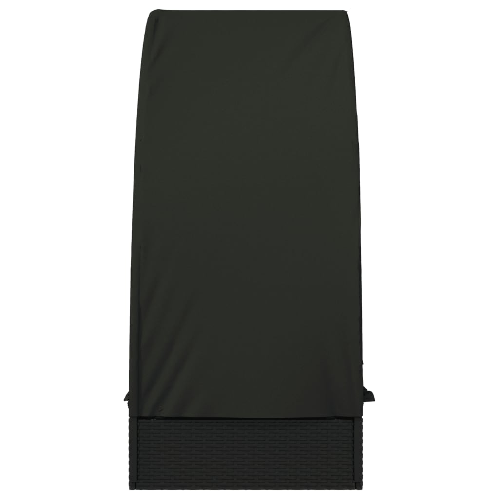 Sun lounger with round roof 211x57x140 cm black PE wicker