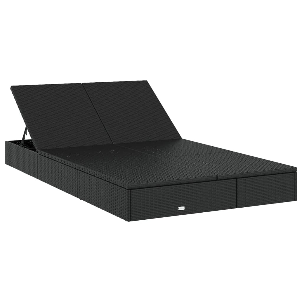2-person sun lounger with cushions in black poly rattan