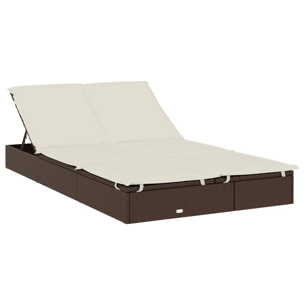Sun lounger with round roof for 2 people in brown PE wicker