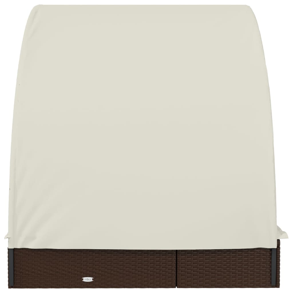 Sun lounger with round roof for 2 people in brown PE wicker