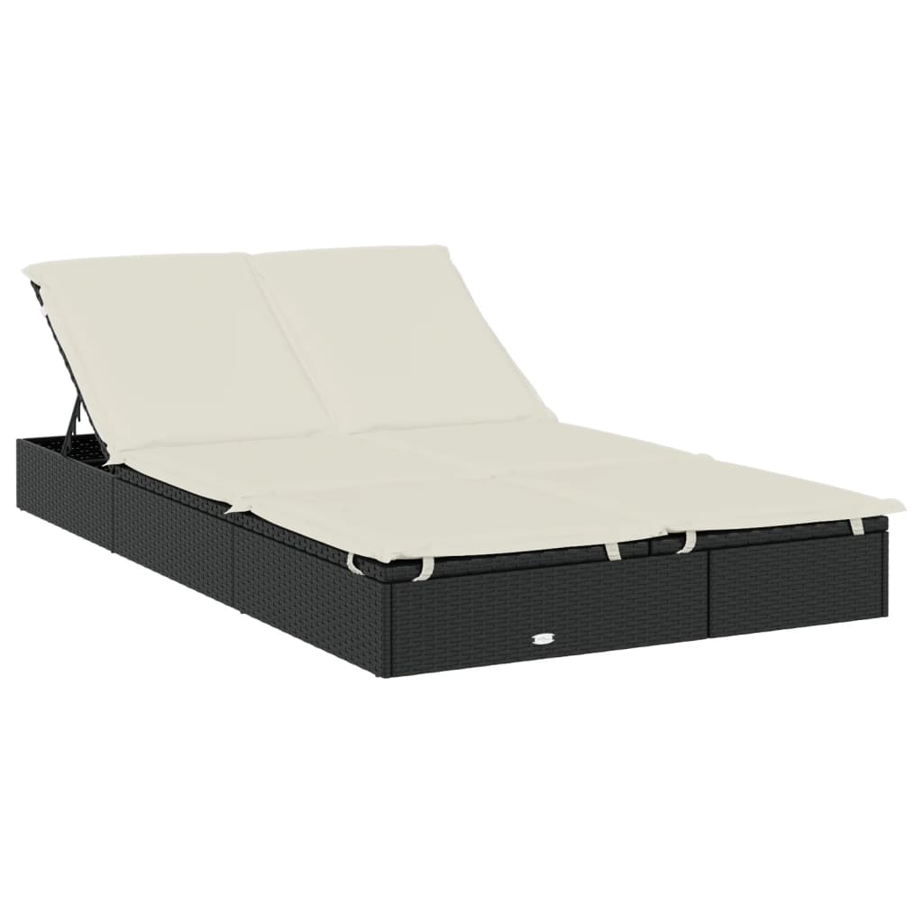 Round sun lounger for 2 people in black poly wicker