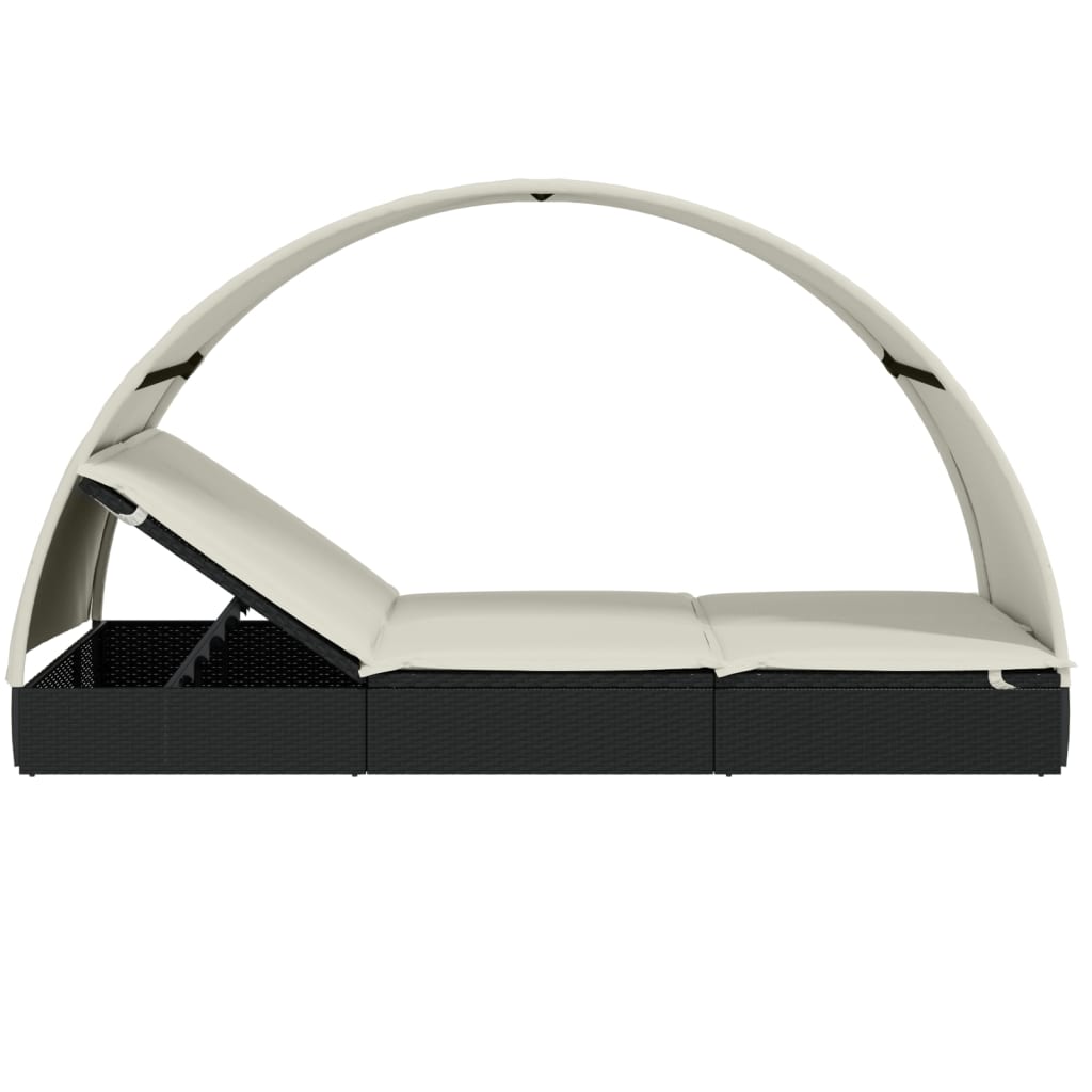 Round sun lounger for 2 people in black poly wicker