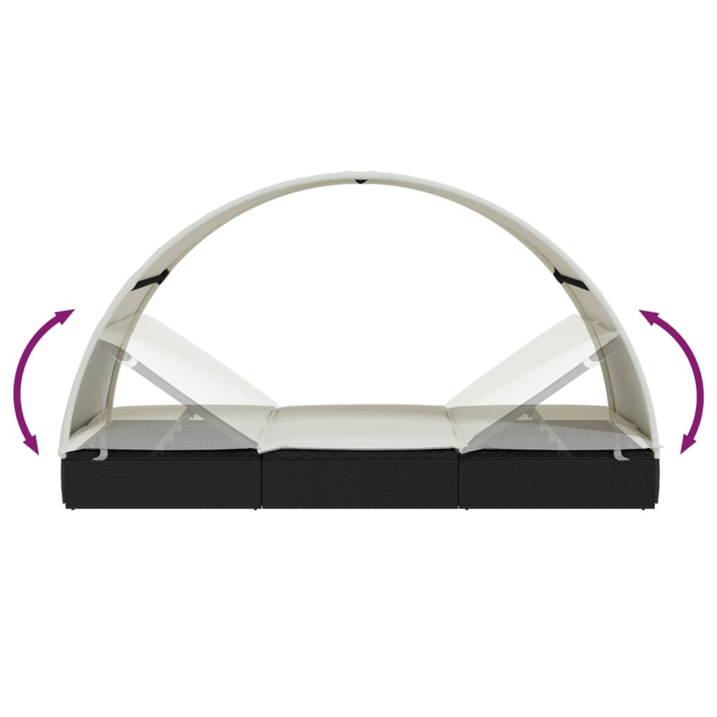 Round sun lounger for 2 people in black poly wicker