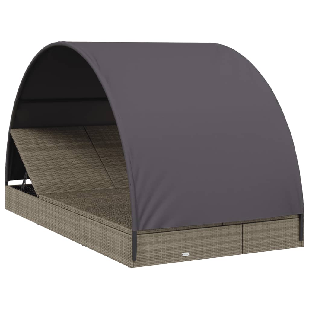 Sun lounger with round roof for 2 people in grey poly wicker