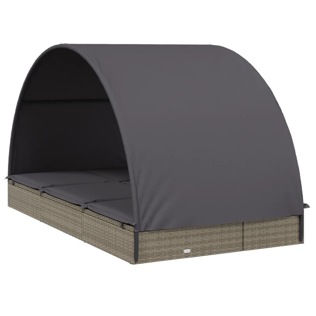 Sun lounger with round roof for 2 people in grey poly wicker
