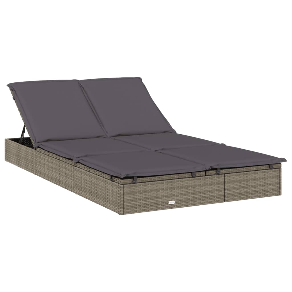 Sun lounger with round roof for 2 people in grey poly wicker