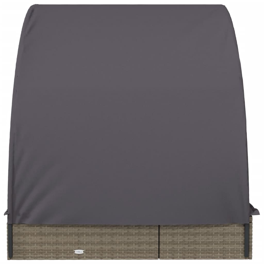 Sun lounger with round roof for 2 people in grey poly wicker