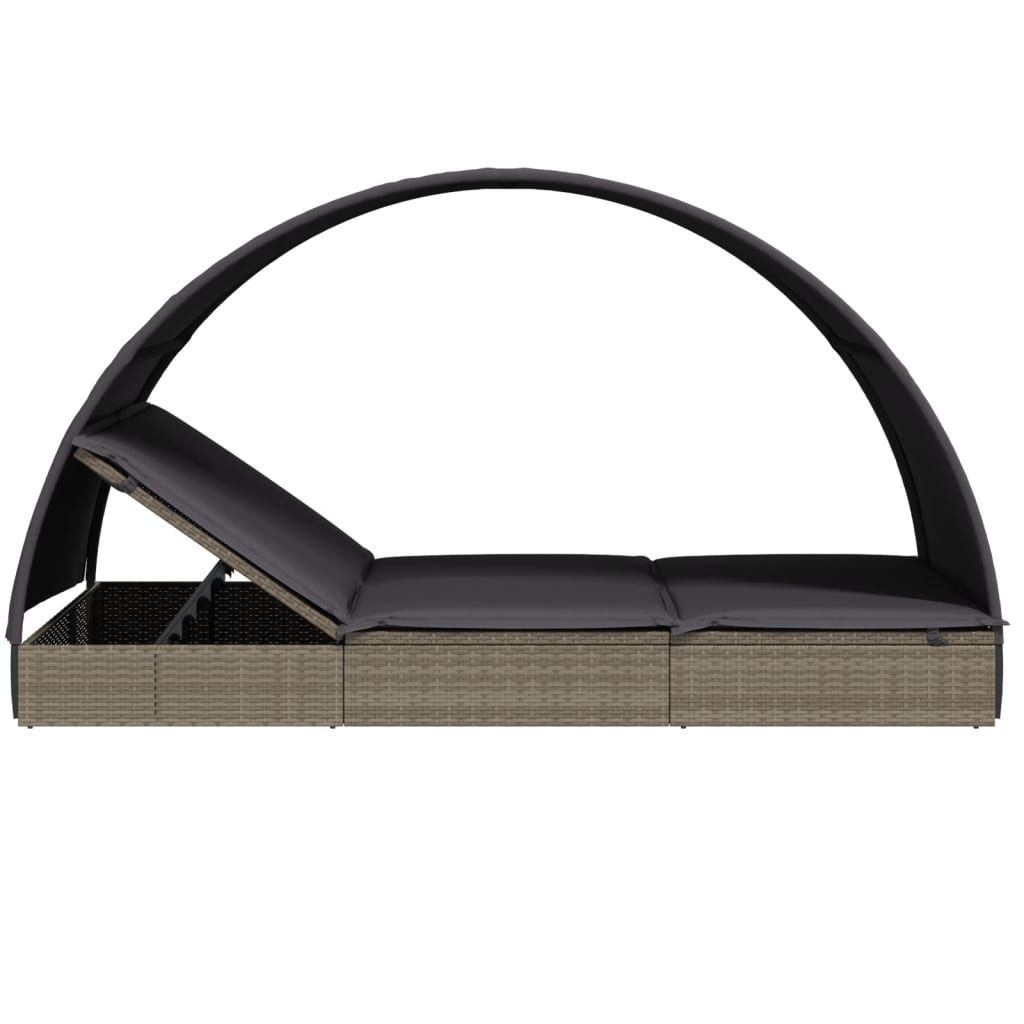 Sun lounger with round roof for 2 people in grey poly wicker