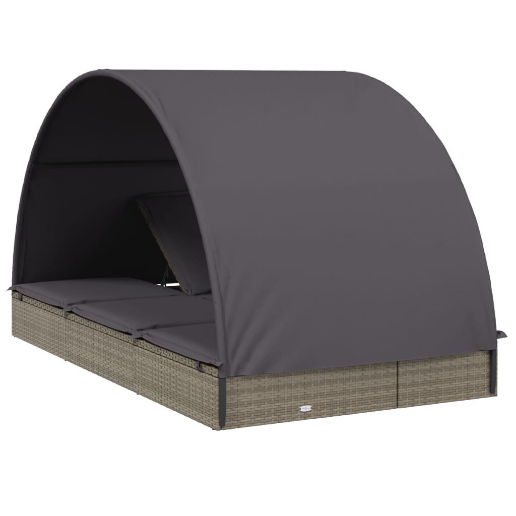 Sun lounger with round roof for 2 people in grey poly wicker