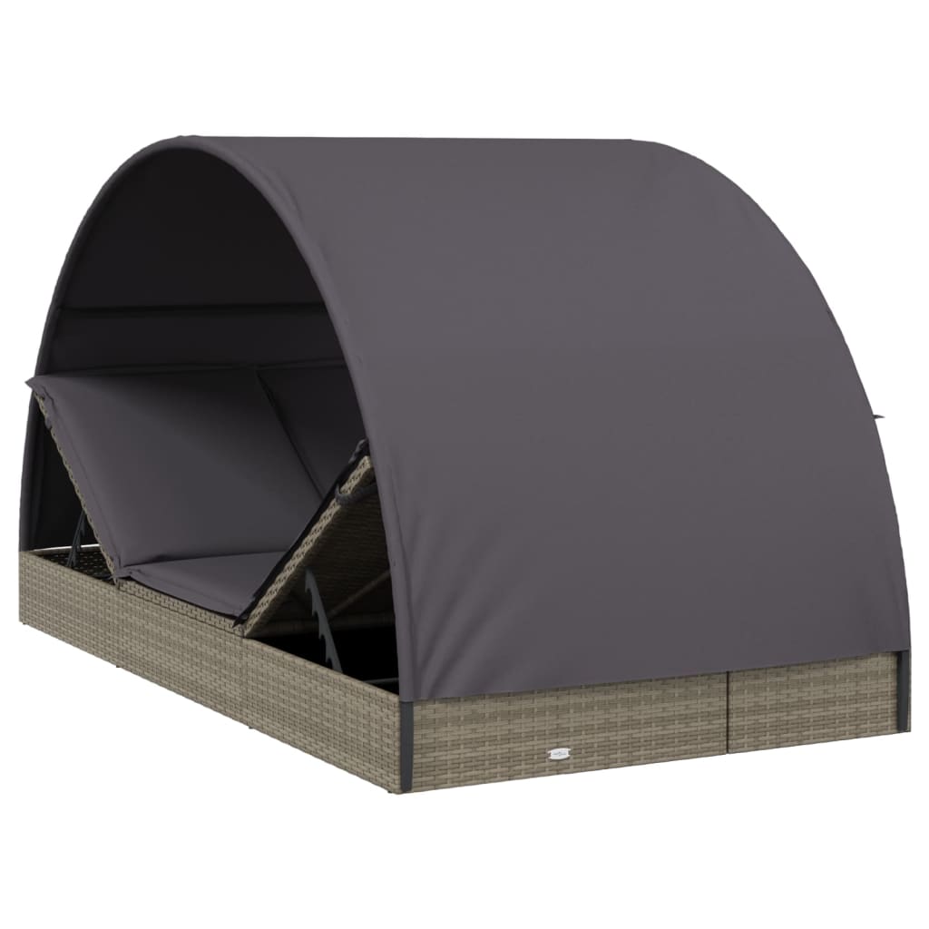 Sun lounger with round roof for 2 people in grey poly wicker