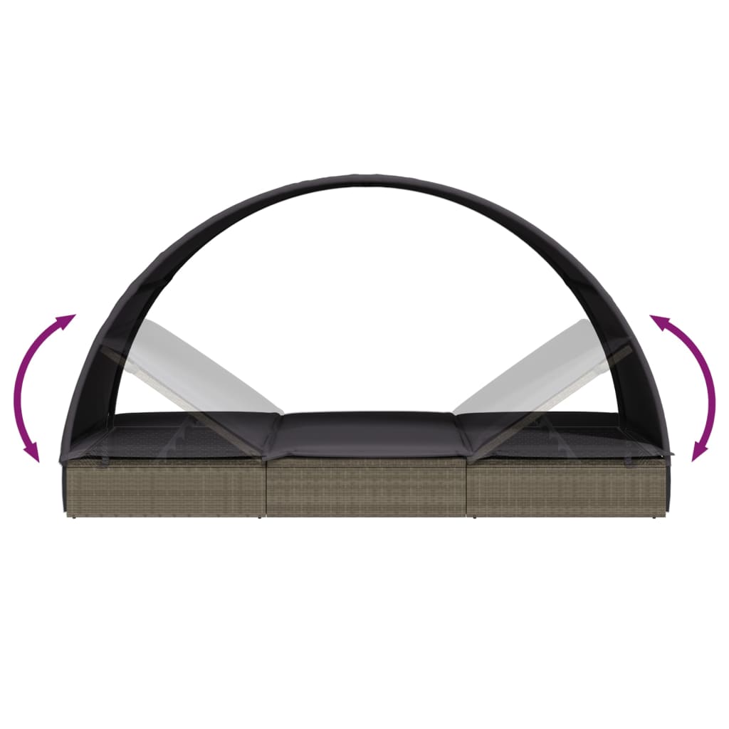 Sun lounger with round roof for 2 people in grey poly wicker