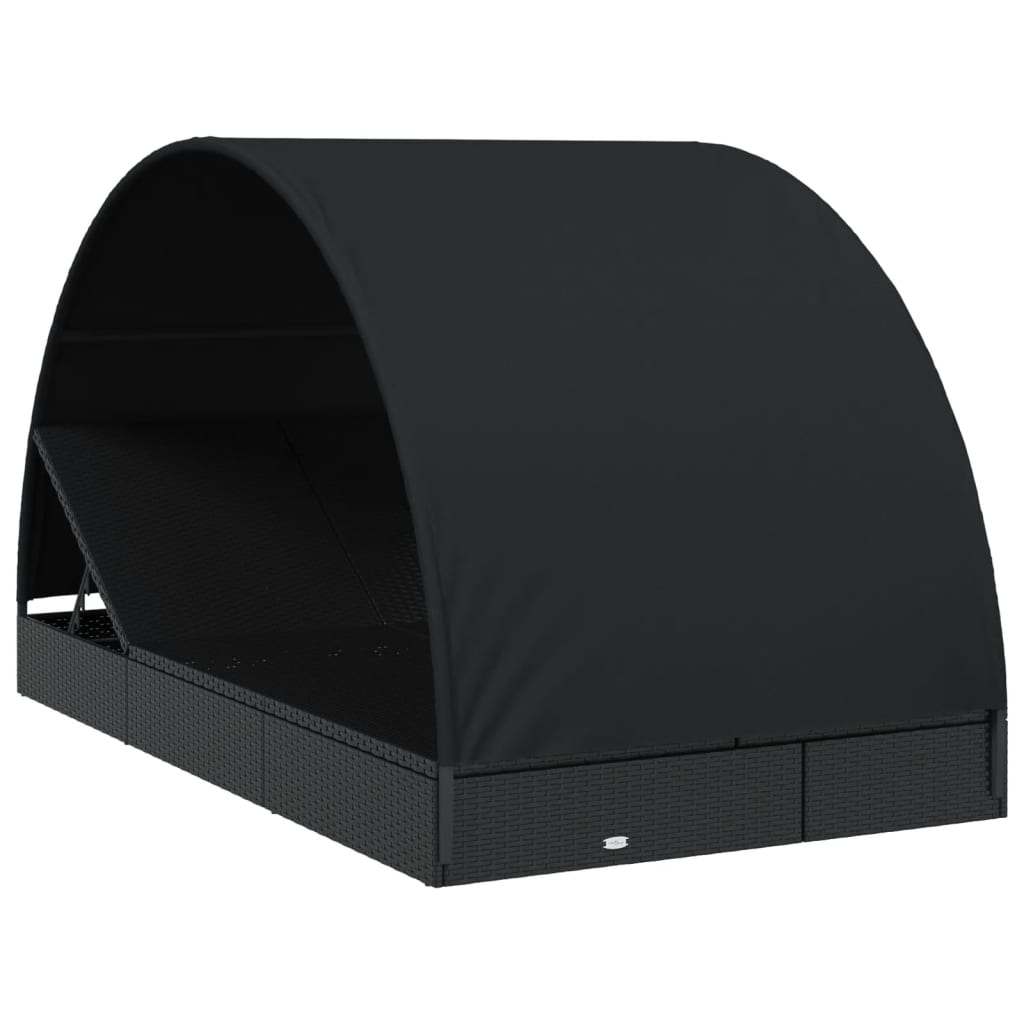 Round sun lounger for 2 people in black poly wicker