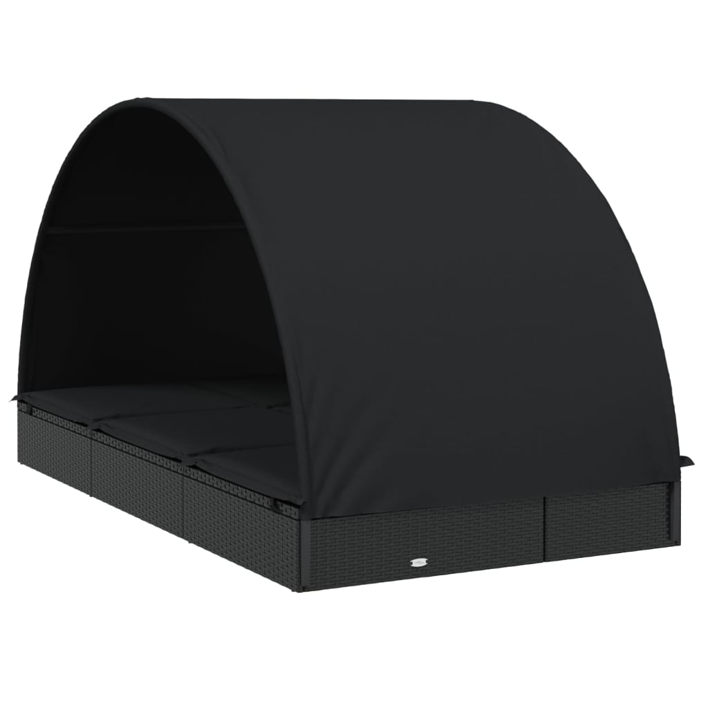 Round sun lounger for 2 people in black poly wicker