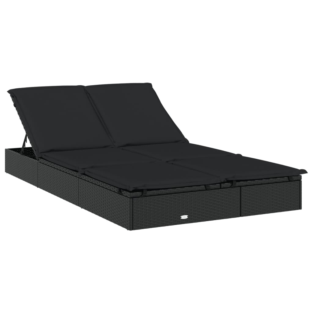 Round sun lounger for 2 people in black poly wicker