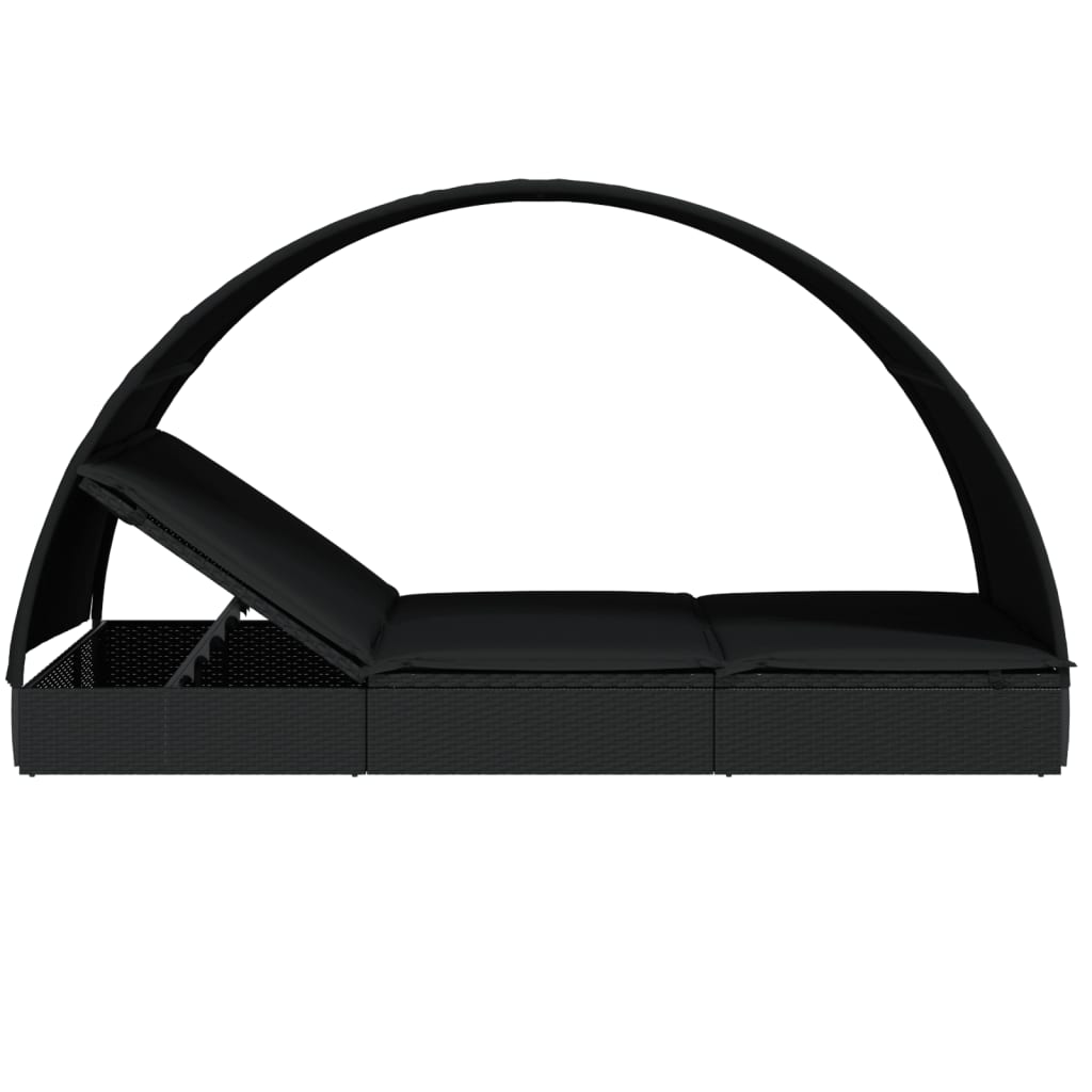 Round sun lounger for 2 people in black poly wicker