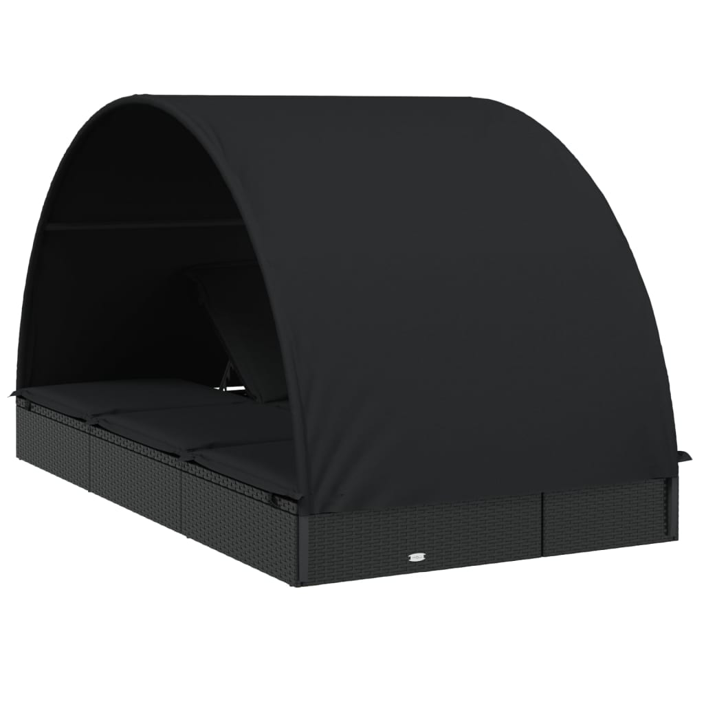 Round sun lounger for 2 people in black poly wicker