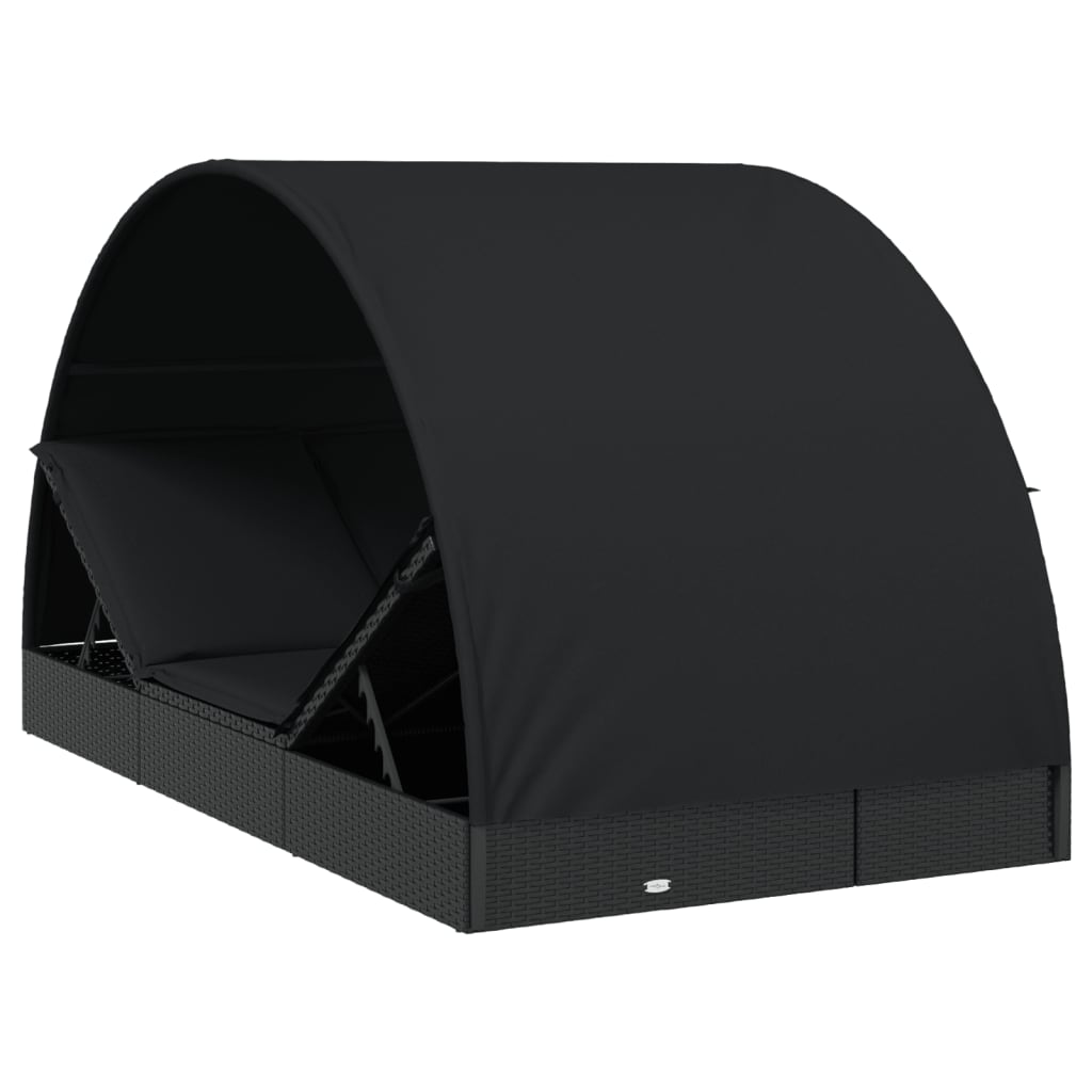 Round sun lounger for 2 people in black poly wicker