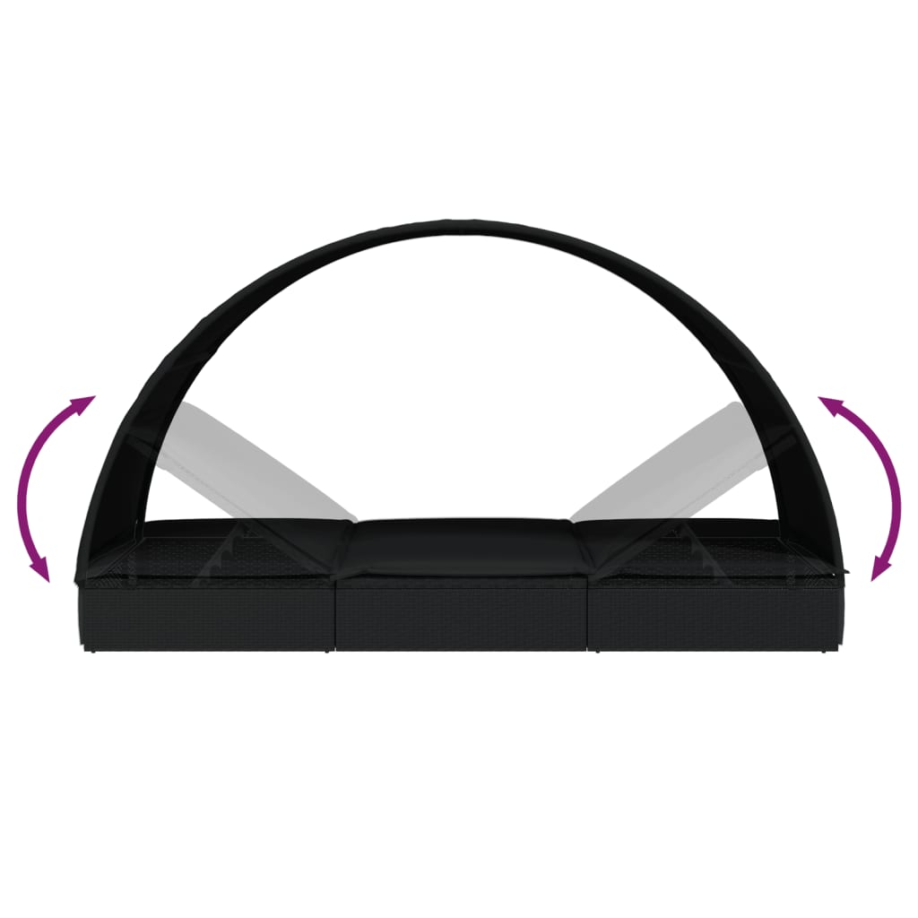Round sun lounger for 2 people in black poly wicker