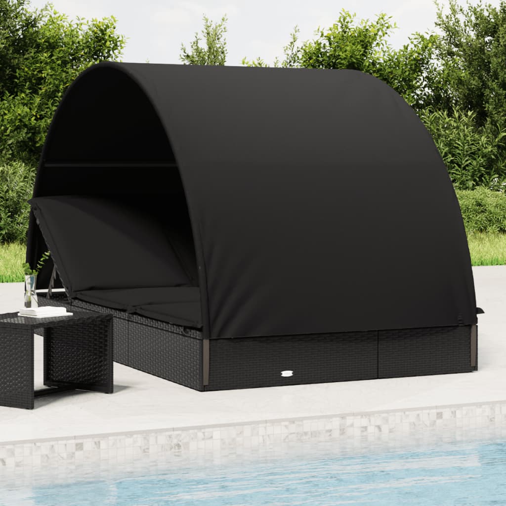 Round sun lounger for 2 people in black poly wicker