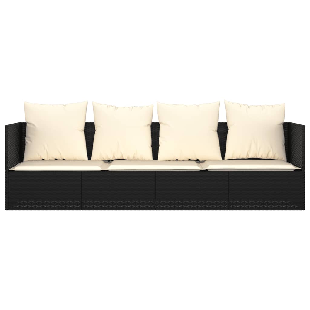 Sofá lounge de exterior com almofadões vime PE preto
