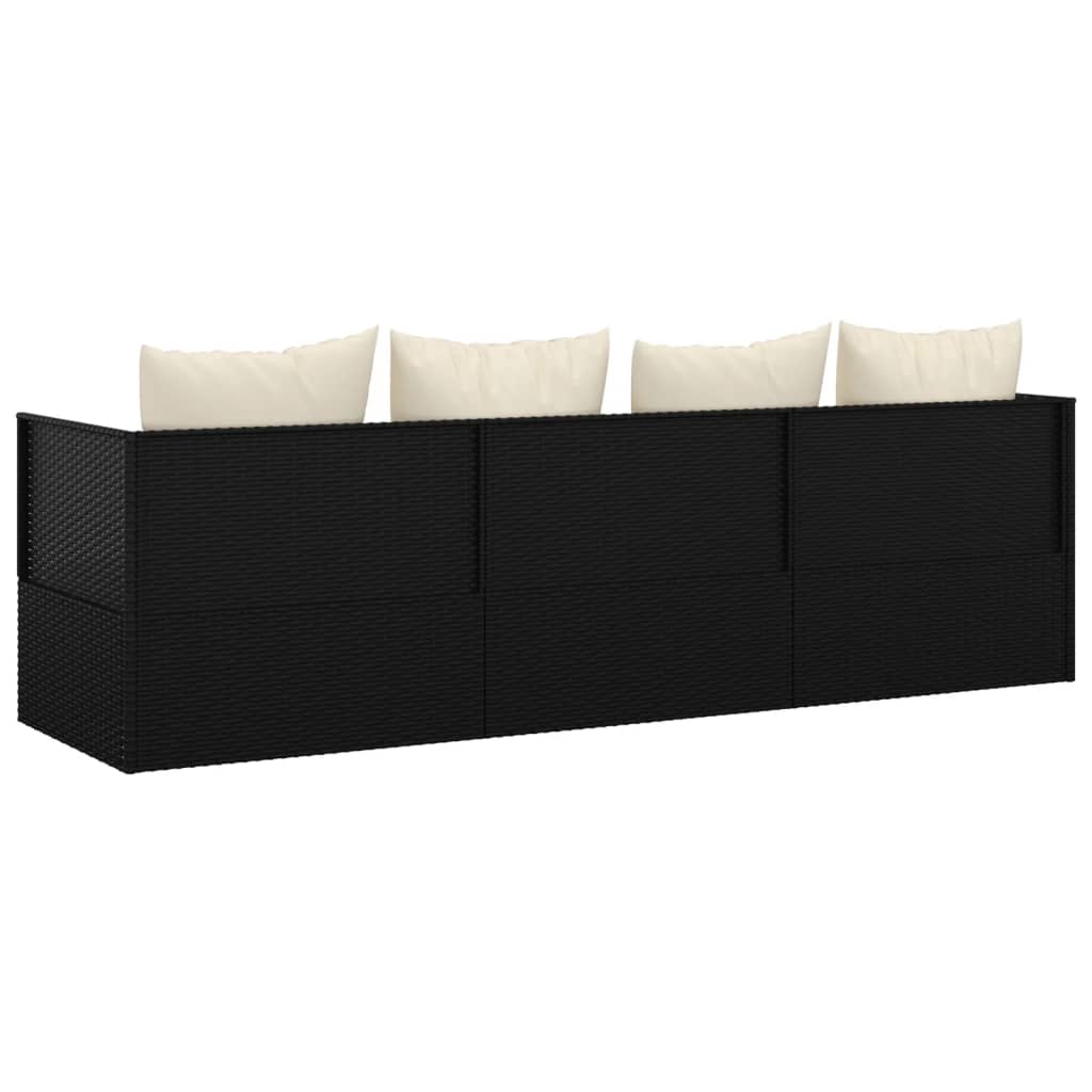 Sofá lounge de exterior com almofadões vime PE preto