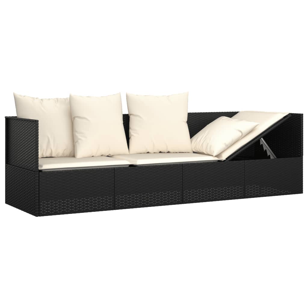 Sofá lounge de exterior com almofadões vime PE preto