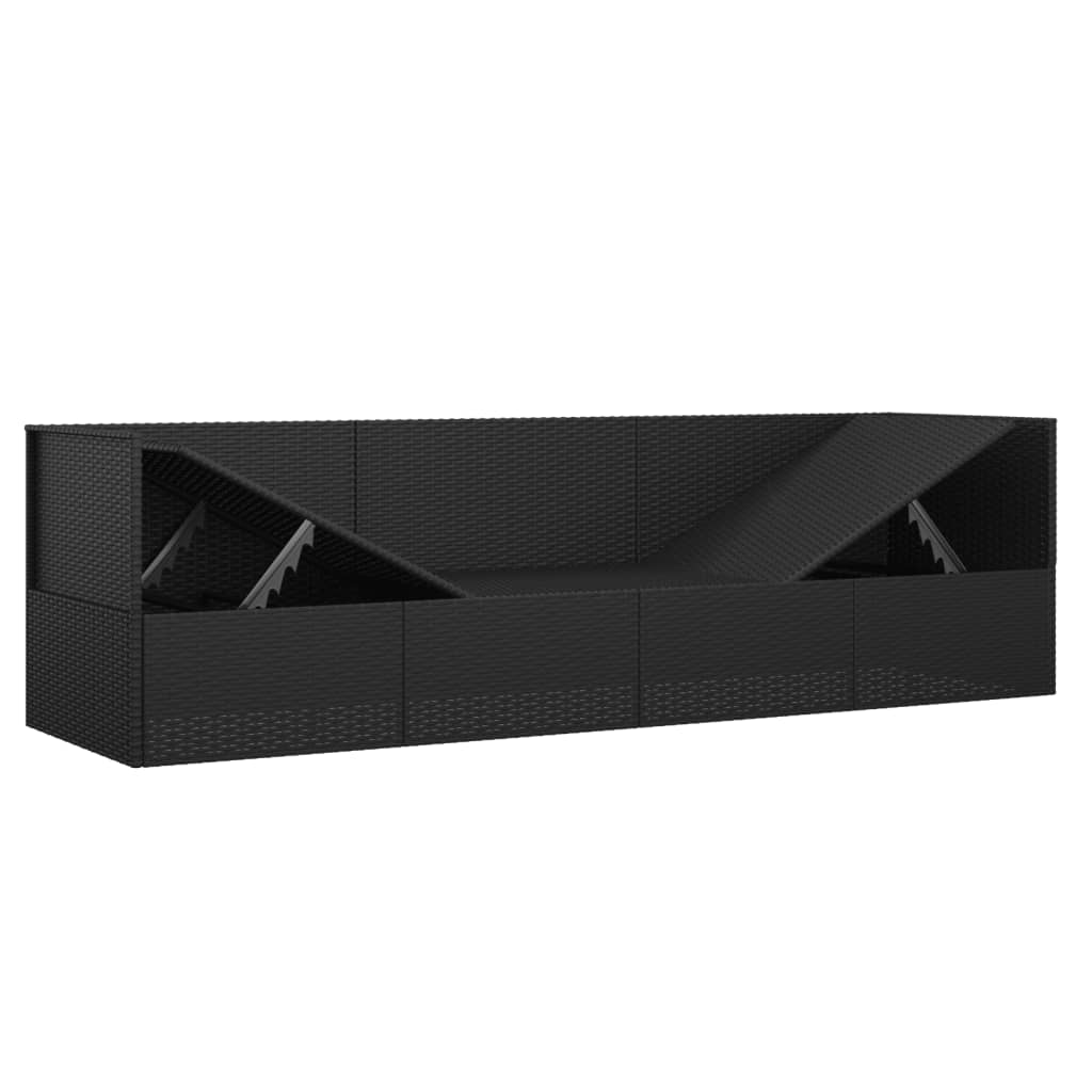 Outdoor lounge sofa with cushions in black poly rattan