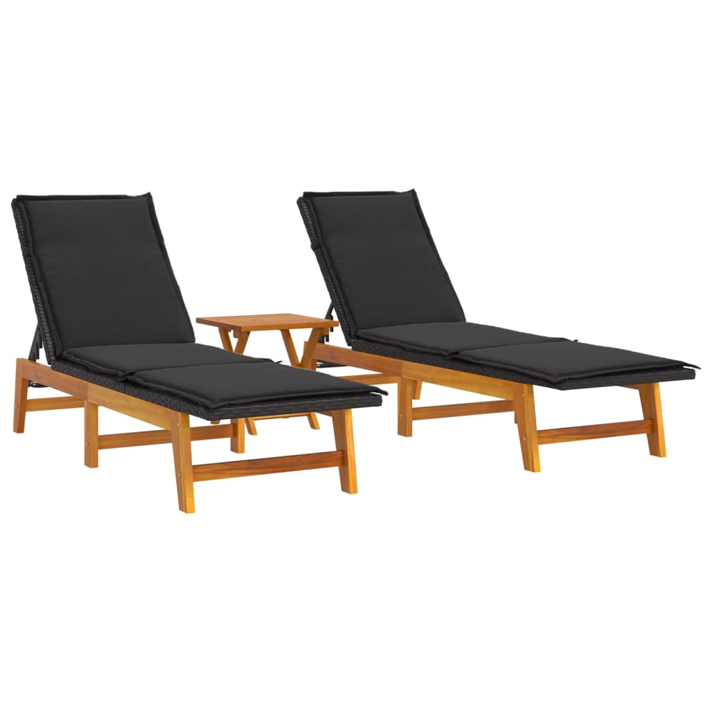 3 pcs garden lounge set poly rattan and solid acacia