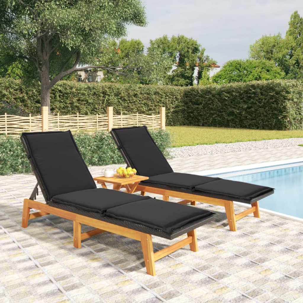 3 pcs garden lounge set poly rattan and solid acacia