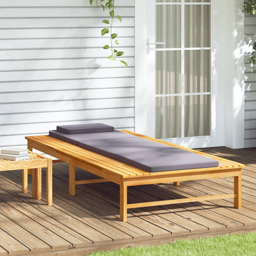 Sun lounger + cushion/dark grey solid acacia cushion