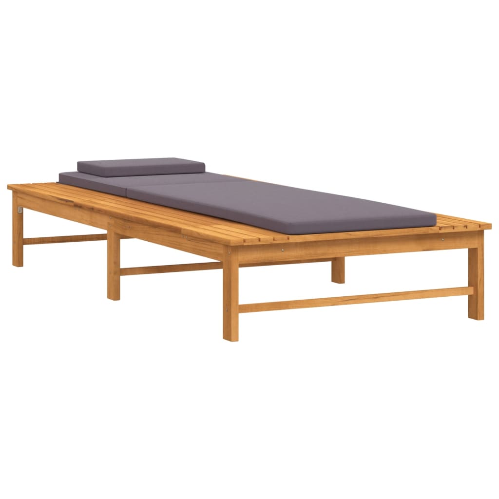 Sun lounger + cushion/dark grey solid acacia cushion